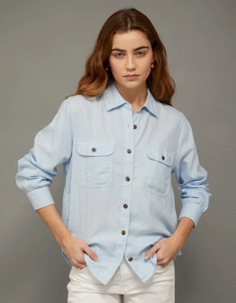 AE Linen-Blend Button-Up Shirt