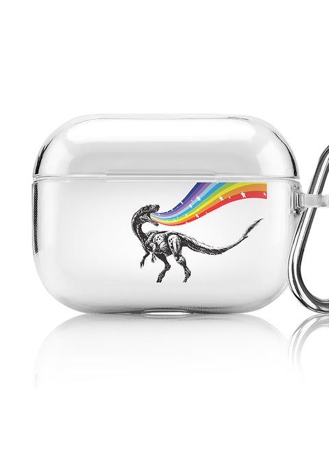 Classic Clear printed Case for Apple AirPods Pro 2nd Generation Thin Transparent Cover [Designed for Apple AirPods Pro 2nd Generation] - Rainbow Dino