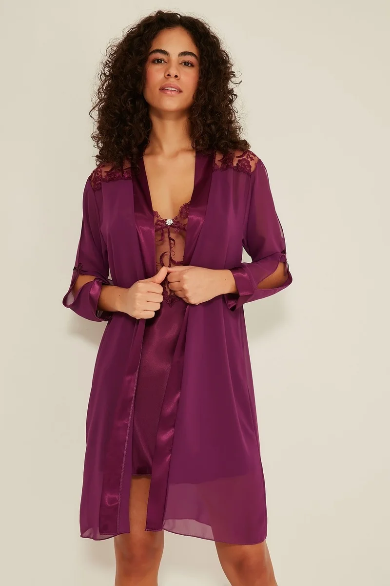 C&city 047 Women's Satin Nightgown Dressing Gown Purple