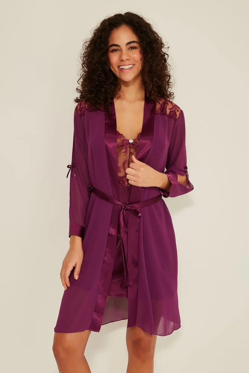 C&city 047 Women's Satin Nightgown Dressing Gown Purple