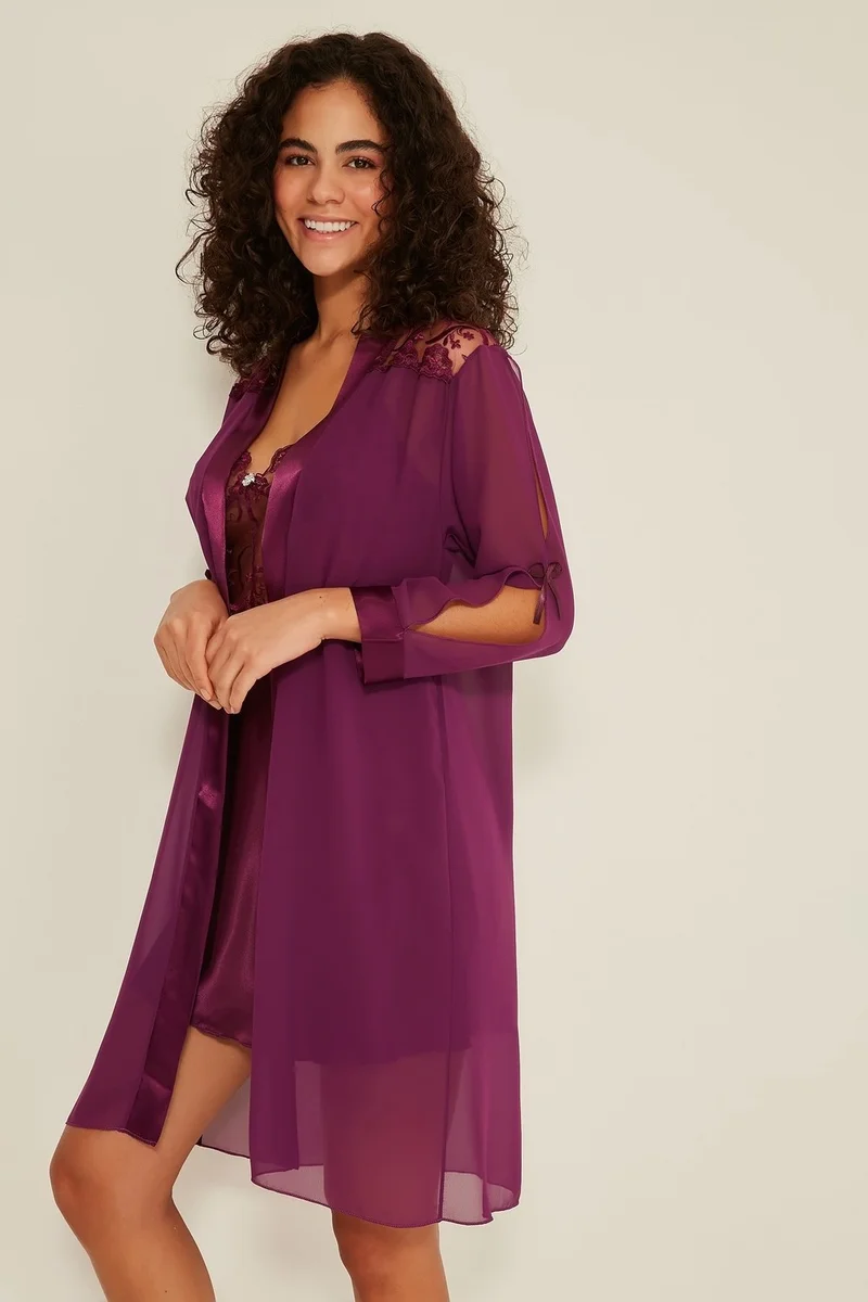 C&city 047 Women's Satin Nightgown Dressing Gown Purple
