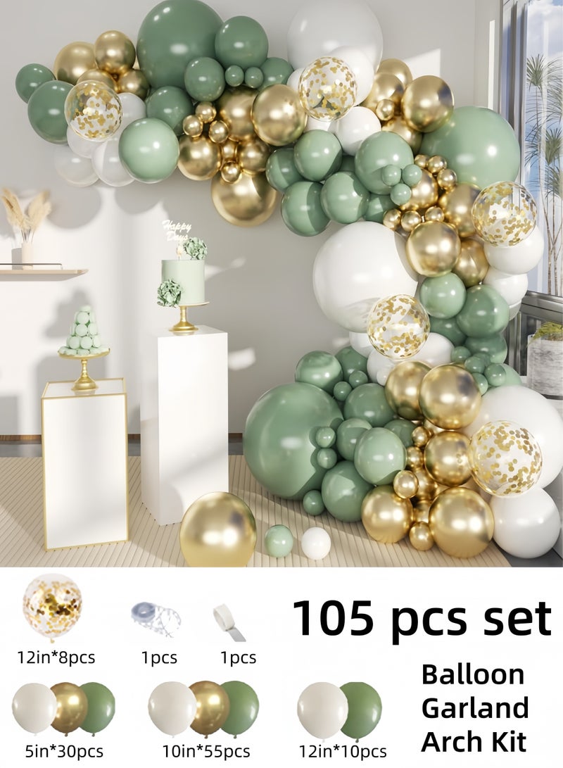 105-pcs Sage Green White Gold Balloon Garland Arch Kit,105Pcs Latex Balloons Different Sizes 12 10 5 Inch,Perfect for Graduation Baby Shower Wedding Birthday Bachelorette Party Backdrop Decoration,Indoor and Outdoor - Image 1