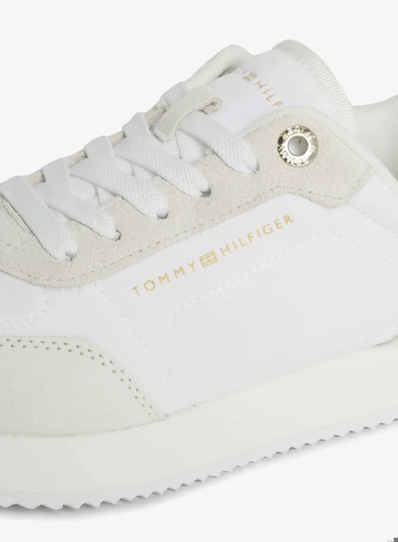 Tommy Hilfiger White Suede Mixed Texture Runner Sneakers for Women | Best Price UAE
