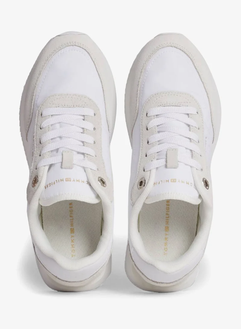 Tommy Hilfiger White Suede Mixed Texture Runner Sneakers for Women | Best Price UAE
