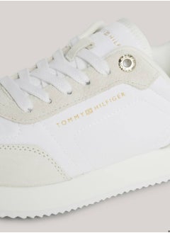 TOMMY HILFIGER Women's Suede Mixed Texture Runner Trainers -  Suede upper, White  - Image 4