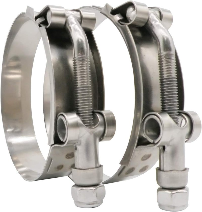 ROADFORMER 83mm - 91mm T-Bolt Hose O.D. Clamp - Clamp Range 3.28" - 3.58" for 3.5" Hose OD, Stainless Steel Bolt, SS Band Floating Bridge and Nylon Insert Locknut (83mm - 91mm, 2 pack) - Image 1