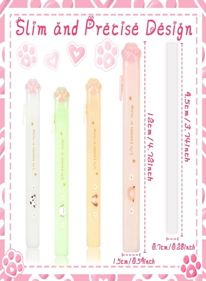 Benvo Retractable Cat Paw Erasers 4 Pcs with Refillable Rubbers Slim Erasers for Precise Erasing, Cute Eraser for Students, Artists, Office Use - Image 2
