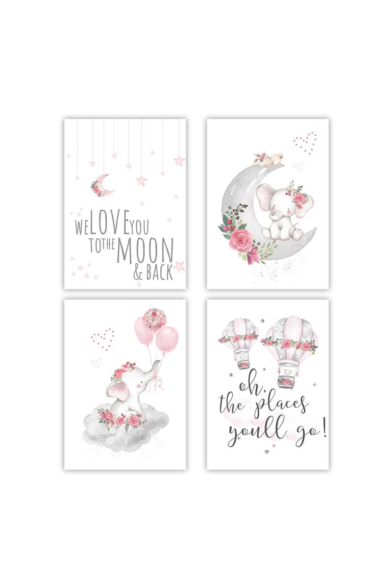 Canssape Set of 4 Elephant Baby Nursery Wall Decor Bedroom Wall Art Hot Air Balloon Prints 8"x10"in Nursery Wall Poster For Kids Room Wall Decor(Unframed) - Image 1