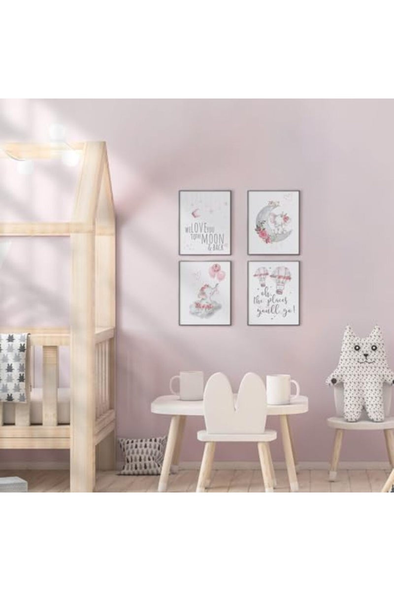 Canssape Set of 4 Elephant Baby Nursery Wall Decor Bedroom Wall Art Hot Air Balloon Prints 8"x10"in Nursery Wall Poster For Kids Room Wall Decor(Unframed) - Image 3