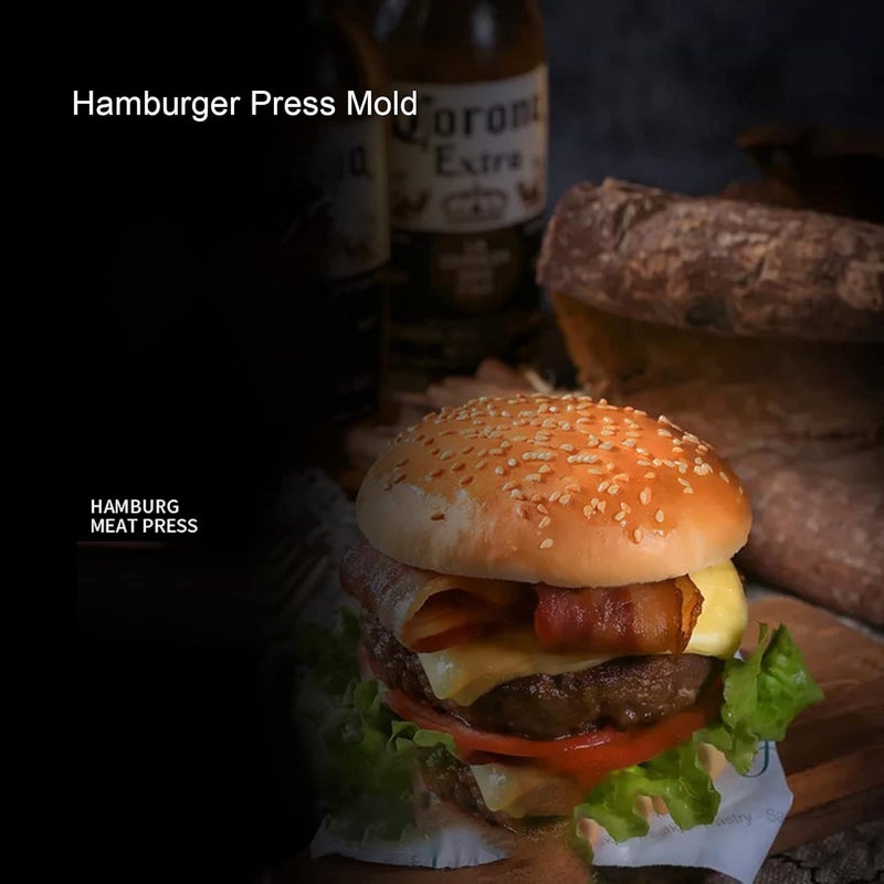 DYZEKO ديزيكو مكبس برجر قابل لإعادة الاستخدام مكبس همبرغر مقبض خشبي غير لاصق قالب برجر من سبائك الألمنيوم مكبس طعام بدرجة غذائية مع مقبض بلاستيكي للمطبخ للمنزل (عبوة من 1)  - Image 4