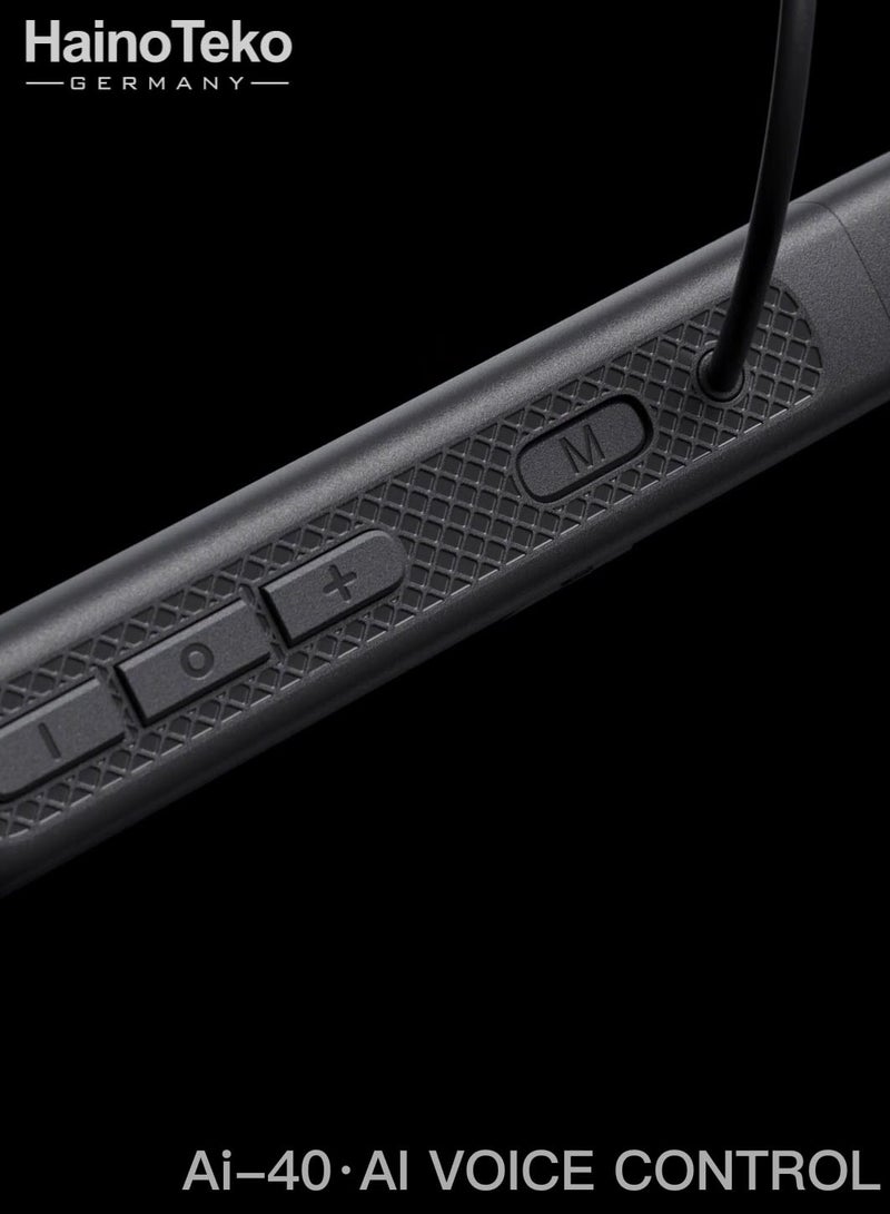 Haino Teko Ai-40 Neckband Wireless Earphone – AI Voice Control, 40-Hour Battery Life, and Multi-Functional Button Controls – Black – Comfortable In-Ear Bluetooth Headset with Deep Bass, Noise Isolation, and Magnetic Earbuds for Android and iOS Devices - Image 4