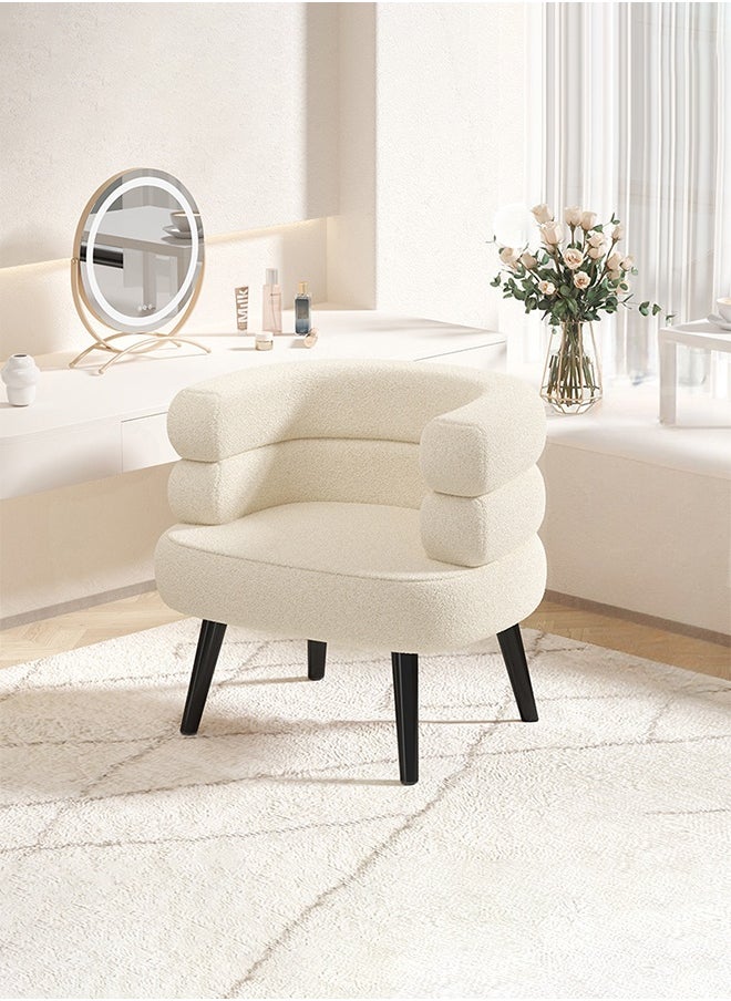 Taimi Elegant Design Boucle Chair, Bedroom Vanity Chair, Boucle Chair for Living Room and Office - White  - Image 1