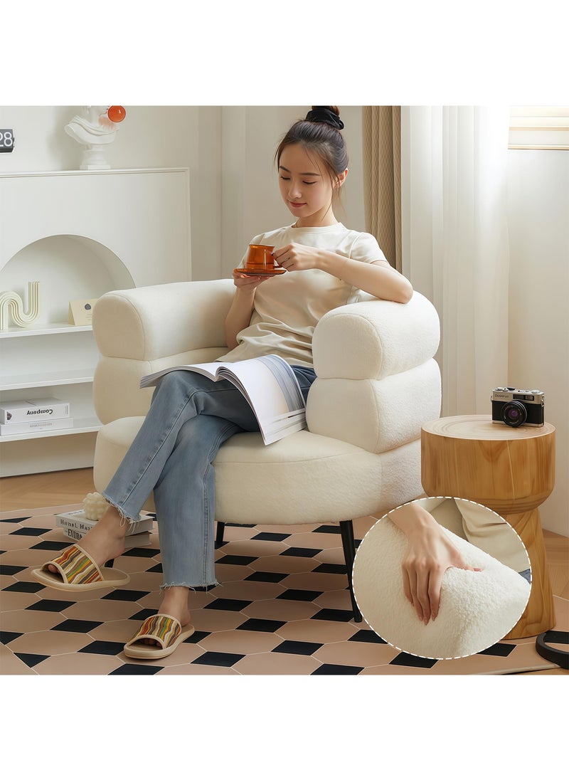 Taimi Elegant Design Boucle Chair, Bedroom Vanity Chair, Boucle Chair for Living Room and Office - White  - Image 4