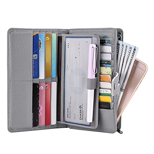 Itslife Womens Wallet,Large Capacity RFID Blocking Leather Wallets Credit Cards Organizer Ladies Wallet with Checkbook Holder (Grey blue) - Image 2