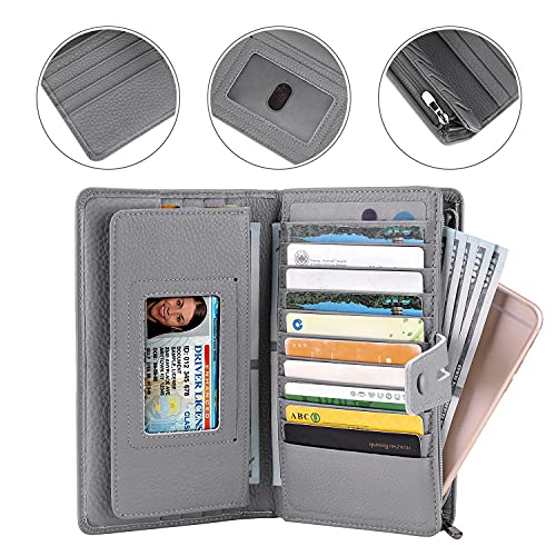 Itslife Womens Wallet,Large Capacity RFID Blocking Leather Wallets Credit Cards Organizer Ladies Wallet with Checkbook Holder (Grey blue) - Image 5
