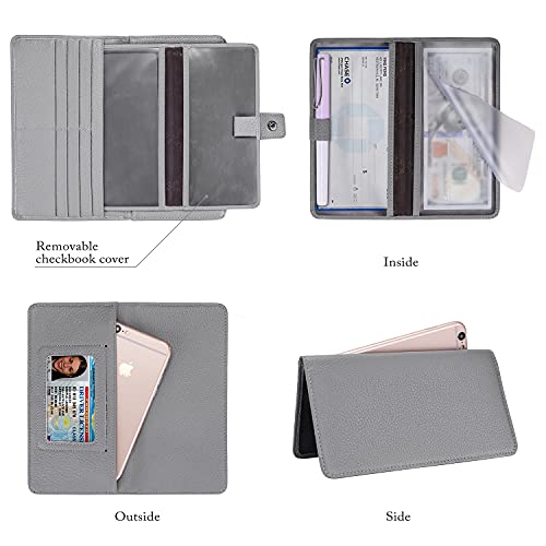 Itslife Womens Wallet,Large Capacity RFID Blocking Leather Wallets Credit Cards Organizer Ladies Wallet with Checkbook Holder (Grey blue) - Image 3