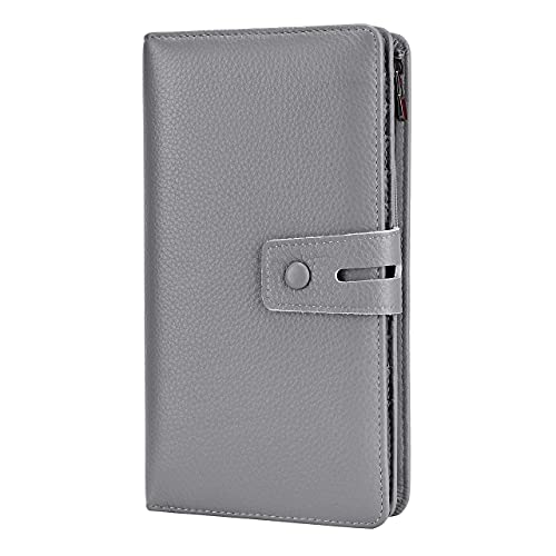 Itslife Womens Wallet,Large Capacity RFID Blocking Leather Wallets Credit Cards Organizer Ladies Wallet with Checkbook Holder (Grey blue) - Image 1