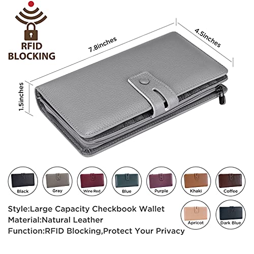 Itslife Womens Wallet,Large Capacity RFID Blocking Leather Wallets Credit Cards Organizer Ladies Wallet with Checkbook Holder (Grey blue) - Image 4