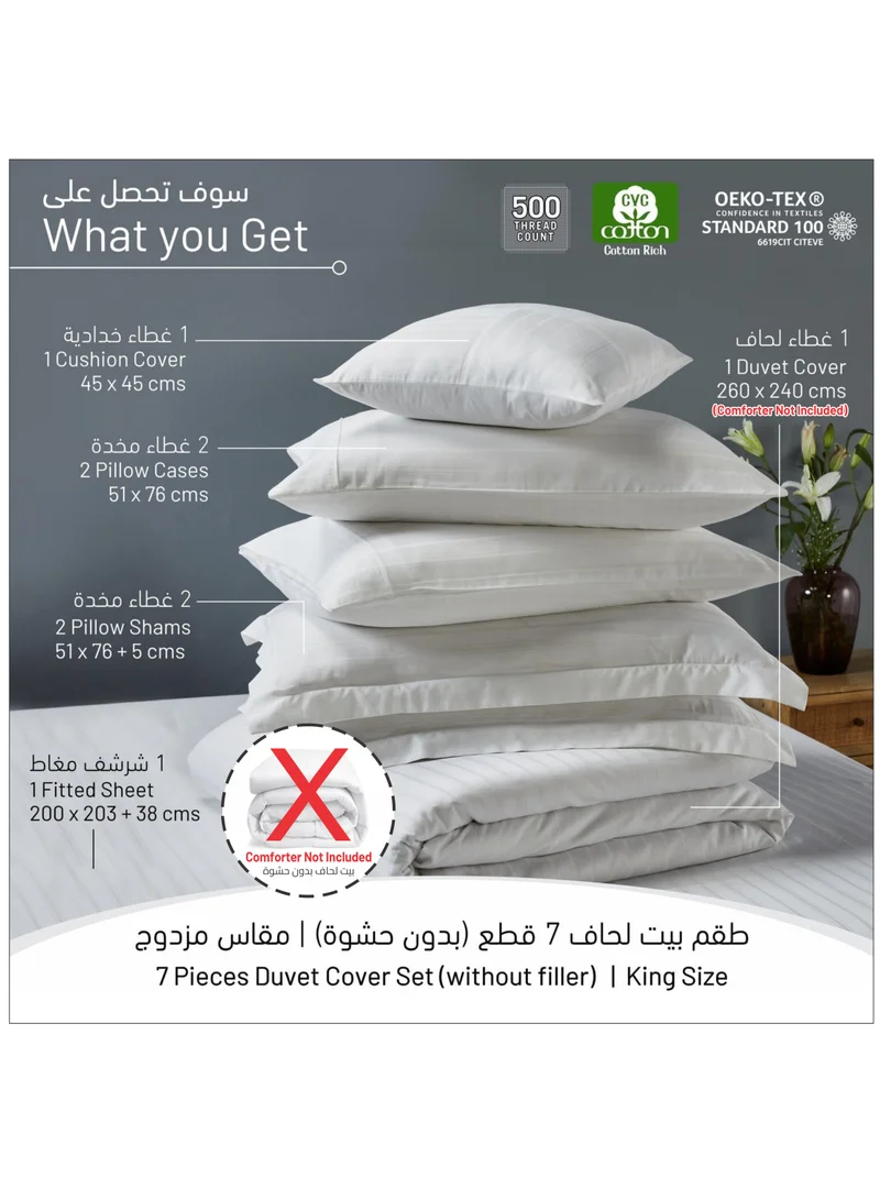 دوناتيلا طقم لحاف من مزيج القطن مكون من 7 قطع على طراز الفندق 500 خيط ، نمط خطوط دمشقية (بدون إدراج) ، كينج 260 * 240 سم ، أبيض