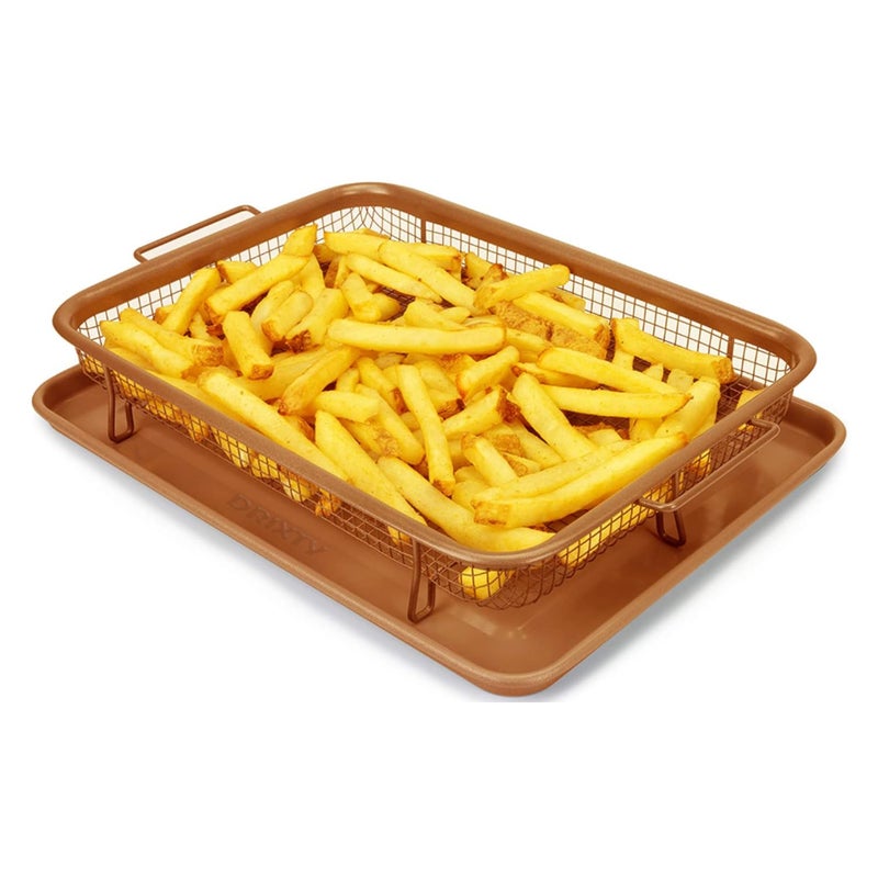 DRIXTY Air Fry Tray NonStick Crisper Tray for MicrowaveOver Baking Tray Crisping Steel Pan Grill Basket Uses Hot Air to Crisp and Fry Food Without Oil or Unhealthy Fats Grill Crisping Basket - Image 1