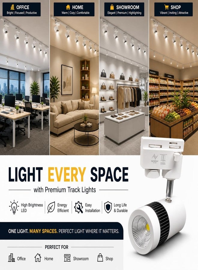 NEWOW مصباح مسار LED أبيض اللون من NEWOW NW بقوة 9 واط | مصباح كشاف قابل للتعديل للمنزل والمكتب وصالة العرض | موفر للطاقة | ضمان لمدة عامين | لون الإضاءة: أبيض (عبوة من 6 مصابيح) - Image 4