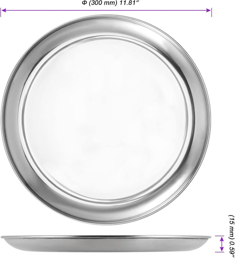 JOIKIT 6 Pack 12 Inch Silver Stainless Steel Plate Round Metal Dinner Plates Kitchenware Dinner Dishes Serving Tray Large Camping Plates for BBQ Snack Food Serving Dishwasher Safe - Image 2