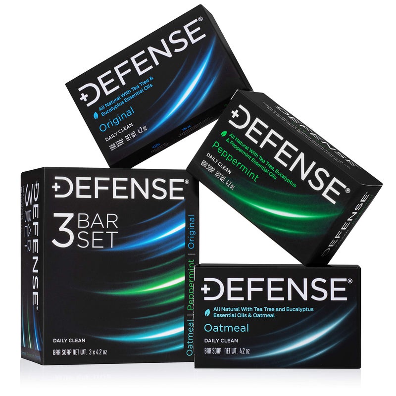 Defense Soap All Natural Tea Tree Bar Soap, 3 Bar Variety Pack - Original, Peppermint, Oatmeal - Image 1