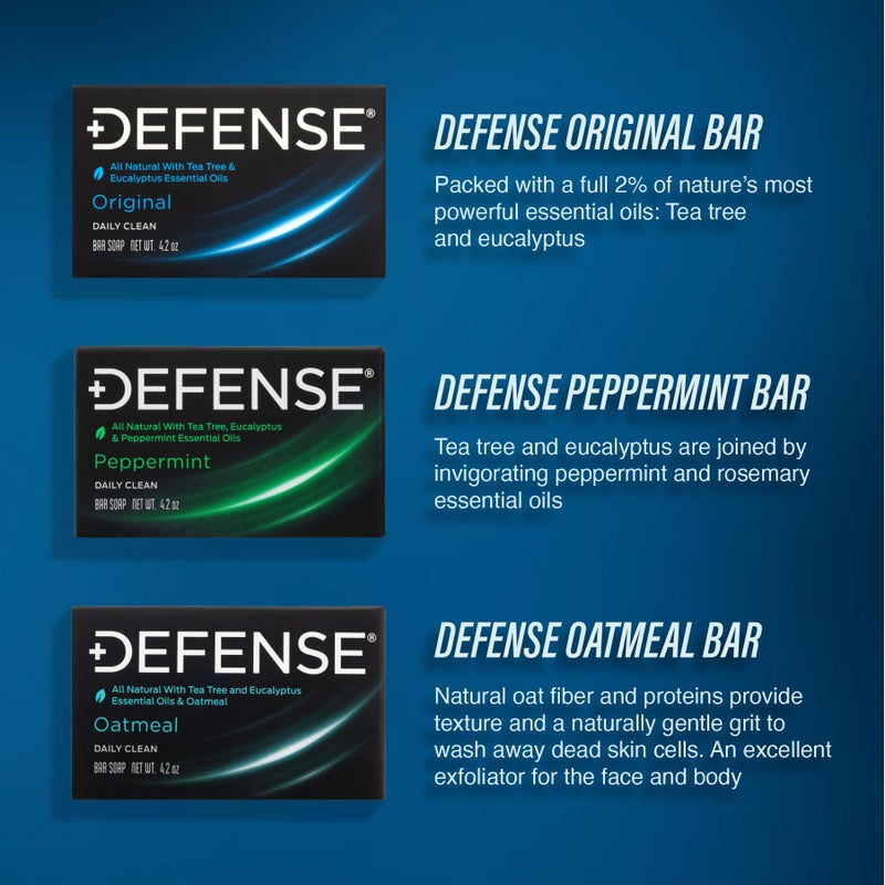 Defense Soap All Natural Tea Tree Bar Soap, 3 Bar Variety Pack - Original, Peppermint, Oatmeal - Image 2