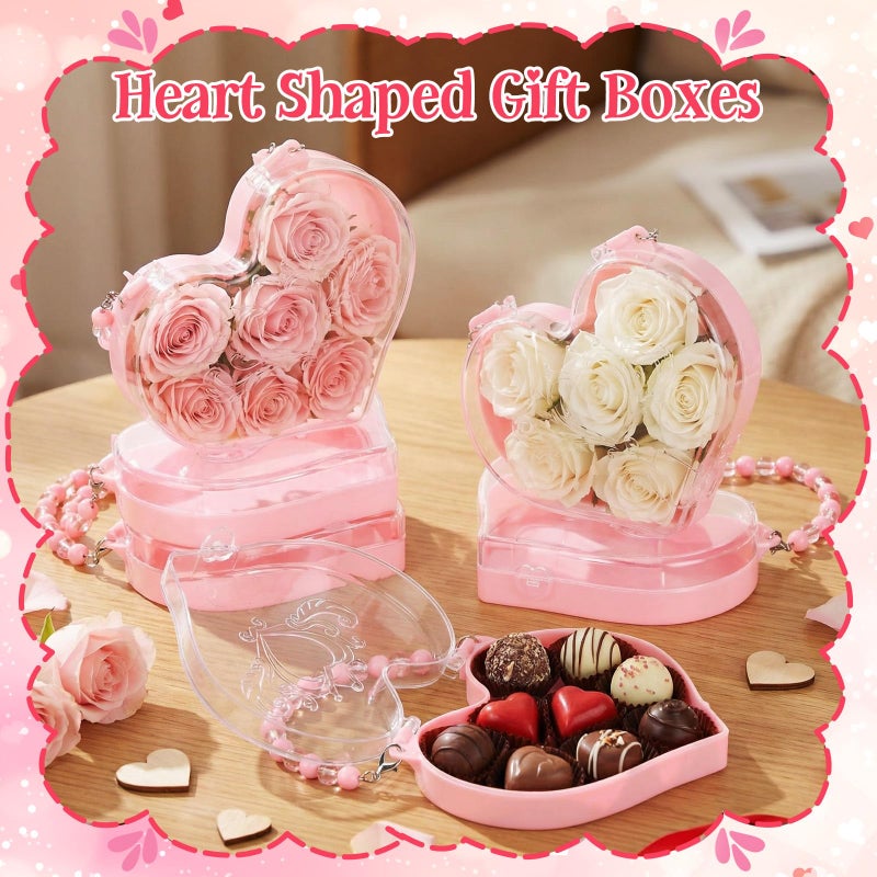 Youyole 6 Pcs Valentine Day Heart Shape Containers with Handle Valentine's Day Snack Box Small Plastic Food Gift Bag Portable Jewelry Organizer for Flower Candy Galentine Party Favor(Pink) - Image 5