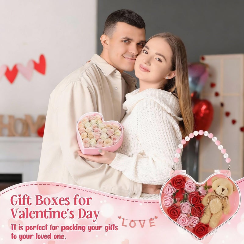 Youyole 6 Pcs Valentine Day Heart Shape Containers with Handle Valentine's Day Snack Box Small Plastic Food Gift Bag Portable Jewelry Organizer for Flower Candy Galentine Party Favor(Pink) - Image 3
