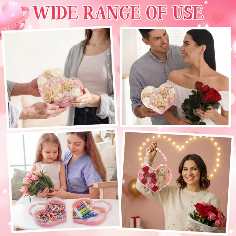 Youyole 6 Pcs Valentine Day Heart Shape Containers with Handle Valentine's Day Snack Box Small Plastic Food Gift Bag Portable Jewelry Organizer for Flower Candy Galentine Party Favor(Pink) - Image 4
