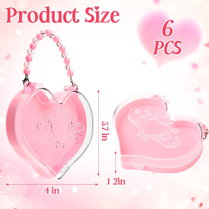 Youyole 6 Pcs Valentine Day Heart Shape Containers with Handle Valentine's Day Snack Box Small Plastic Food Gift Bag Portable Jewelry Organizer for Flower Candy Galentine Party Favor(Pink) - Image 2