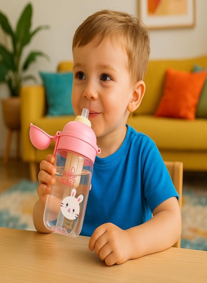 GUCHIGU Kids Sipper Bottle with Straw for Baby | Leak-Proof, BPA-Free Water Bottle with Cute Design Lid | Easy Grip, 360° Drinking | Baby Toddler Water Sipper Cup (Pink-White, 550ml) - Image 2