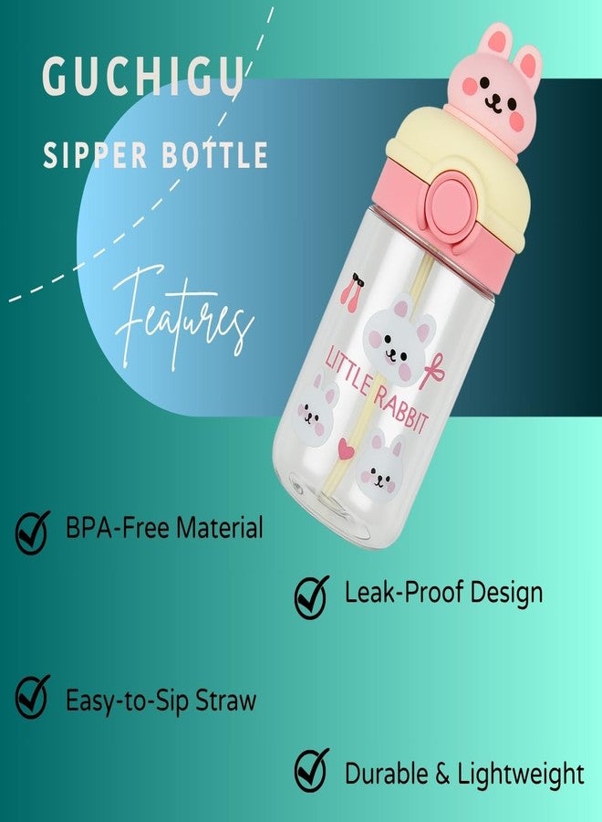 GUCHIGU Kids Sipper Bottle with Straw for Baby | Leak-Proof, BPA-Free Water Bottle with Cute Design Lid | Easy Grip, 360° Drinking | Baby Toddler Water Sipper Cup (Pink-White, 550ml) - Image 5
