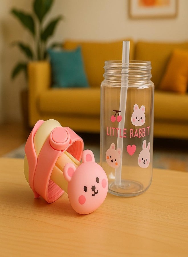 GUCHIGU Kids Sipper Bottle with Straw for Baby | Leak-Proof, BPA-Free Water Bottle with Cute Design Lid | Easy Grip, 360° Drinking | Baby Toddler Water Sipper Cup (Pink-White, 550ml) - Image 3