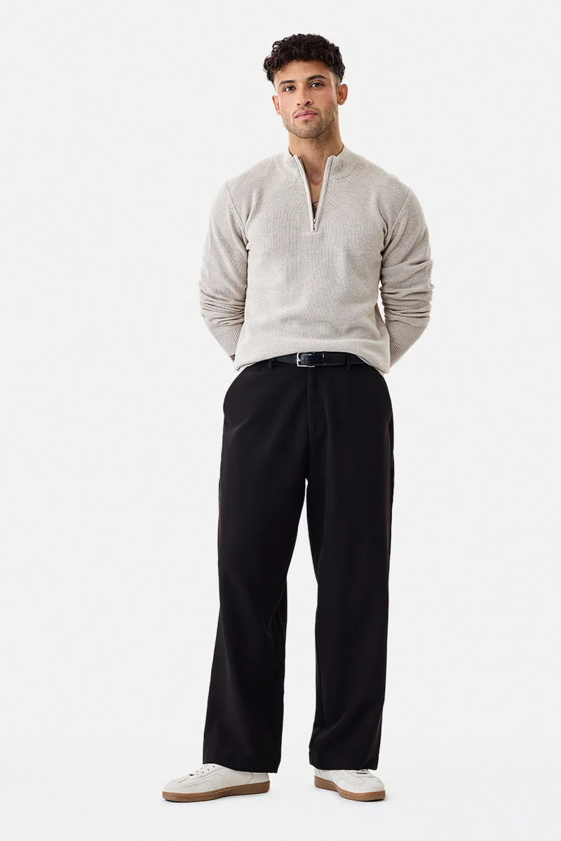 سنيتش Beige Textured Long Sleeve Regular Fit Sweater