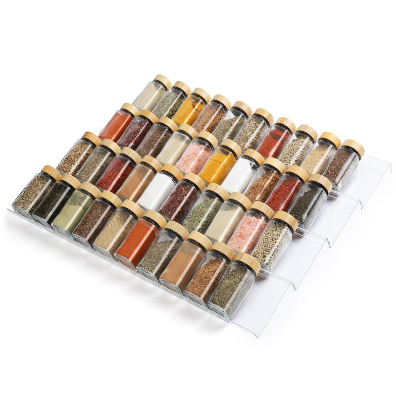 Suneerplay Spice Drawer Organizer 8 Tier  Acrylic Seasoning Organizer Rack  Clear Spice Rack Tray  Kitchen Seasoning Jars Drawers Insert (Jars Not Included/Expandable From 13"" To 26"") - Image 1