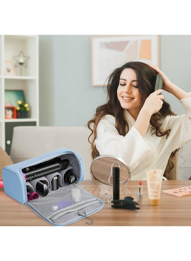 MAYCREATE Polyurethane (PU) Travel Storage Bag For Dyson Air Wrap Holder Hair Styler Organizer For Airwrap Attachments Portable Storage Bag With Hanging Hook, Blue(Bag Only) - Image 4