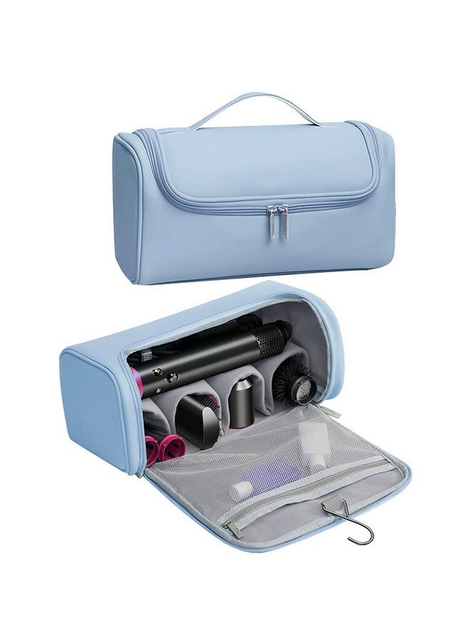MAYCREATE Polyurethane (PU) Travel Storage Bag For Dyson Air Wrap Holder Hair Styler Organizer For Airwrap Attachments Portable Storage Bag With Hanging Hook, Blue(Bag Only) - Image 1
