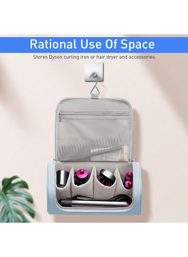 MAYCREATE Polyurethane (PU) Travel Storage Bag For Dyson Air Wrap Holder Hair Styler Organizer For Airwrap Attachments Portable Storage Bag With Hanging Hook, Blue(Bag Only) - Image 3