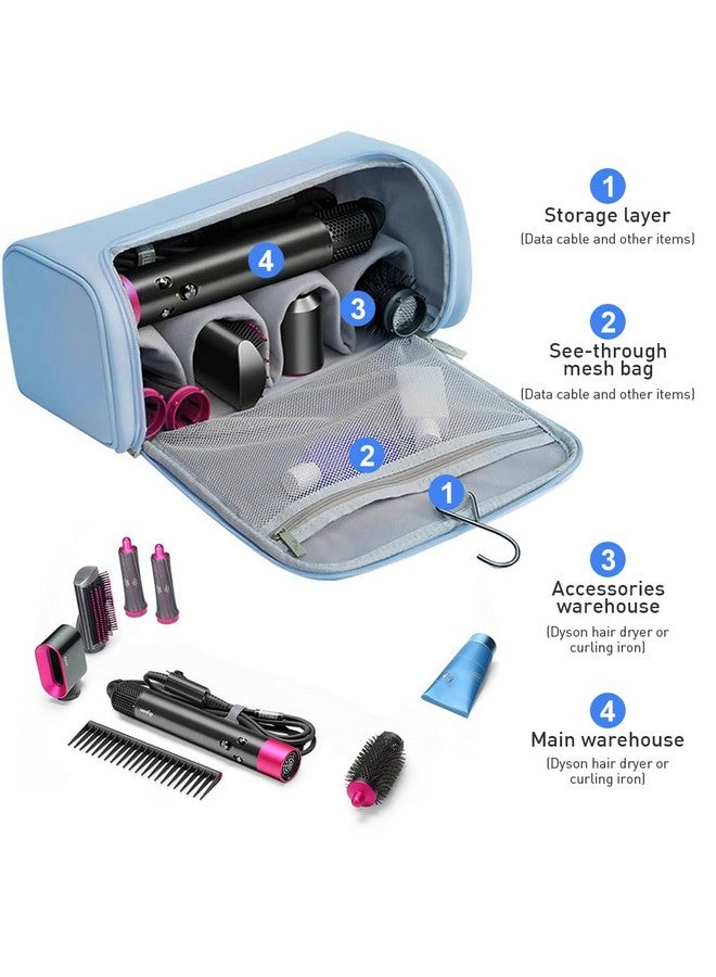 MAYCREATE Polyurethane (PU) Travel Storage Bag For Dyson Air Wrap Holder Hair Styler Organizer For Airwrap Attachments Portable Storage Bag With Hanging Hook, Blue(Bag Only) - Image 2