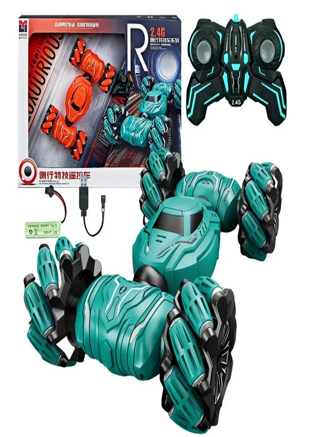 Machine Flippable Stunt Drift, Remote Control Controlled Stunt Car 27cm, with Manual Control (Blue) - Image 5