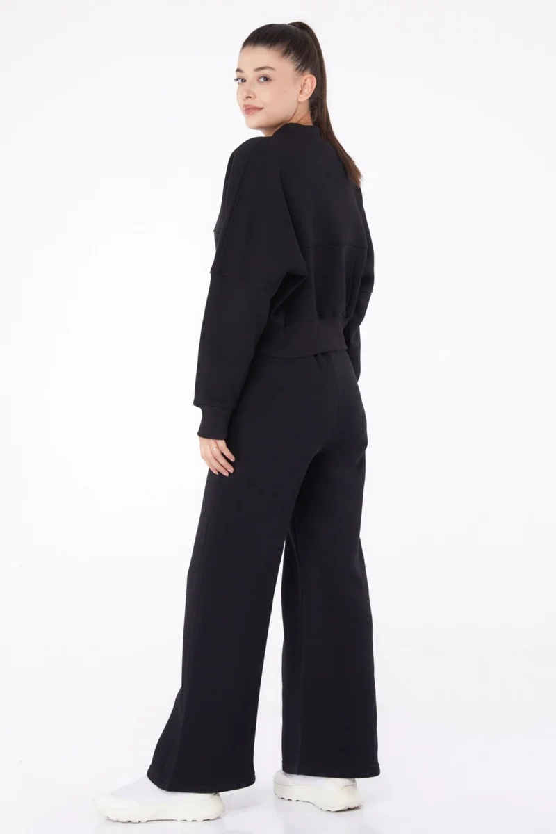 Tofisa Plain Mandarin Collar Women's Black Tracksuit - 26275