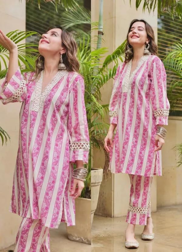 LookMark Women's Cotton Blend Kurta and Pant - Suitable for Every Indian Occasion (AZ-LM-OG-KS2192-S) Pink - Image 4