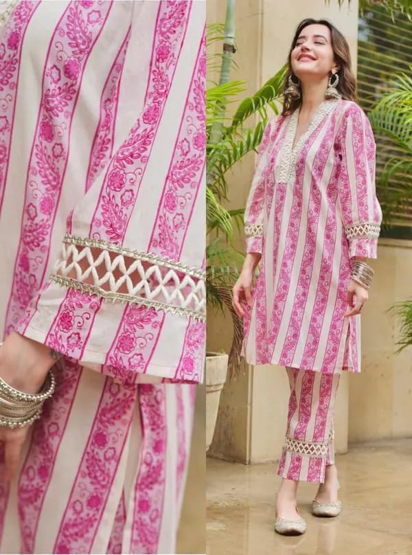 LookMark Women's Cotton Blend Kurta and Pant - Suitable for Every Indian Occasion (AZ-LM-OG-KS2192-S) Pink - Image 5