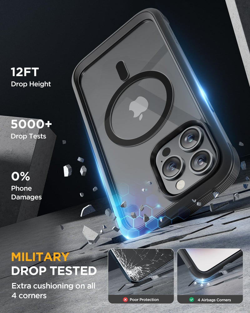 Miracase Magnetic for iPhone 12 Pro Max Case [Compatible with MagSafe] Full-Body Phone case with Built-in Glass Screen Protector& Camera Protector, Military Drop Proof 12 Pro Max Cover, Black - Image 4