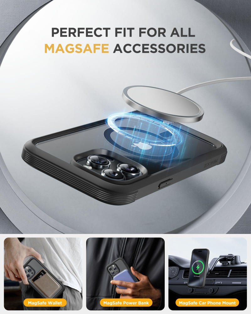 Miracase Magnetic for iPhone 12 Pro Max Case [Compatible with MagSafe] Full-Body Phone case with Built-in Glass Screen Protector& Camera Protector, Military Drop Proof 12 Pro Max Cover, Black - Image 5