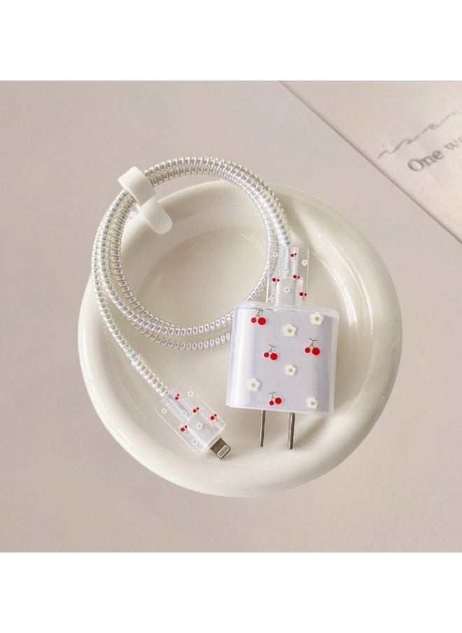 Generic Frosted For Apple 20w/18w Charging Head Cover Data Line Protective Cover Bite Cherry Blossom-Colour:Cherry Blossoms  - Image 1