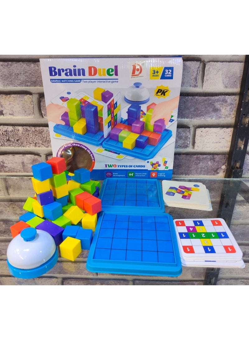 لعبة Brain Duel التعليمية – لعبة مطابقة الأشكال والبناء – لاعبان – 32 بطاقة تحدي مع جرس – +3 سنوات - Image 2