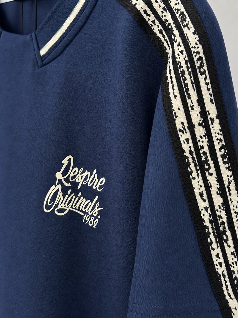 RESPIRE Men's Originals Striped Detail Regular Fit Tracksuit Set Navy Blue - Image 5